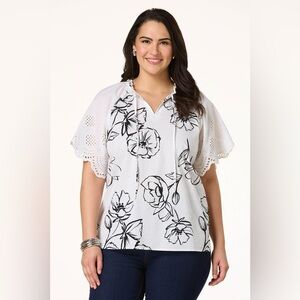 ❄️ Cato | PLUS SIZE FLORAL EYELET CLIP DOT TOP SIZE 14/16 BRIGHT WHITE